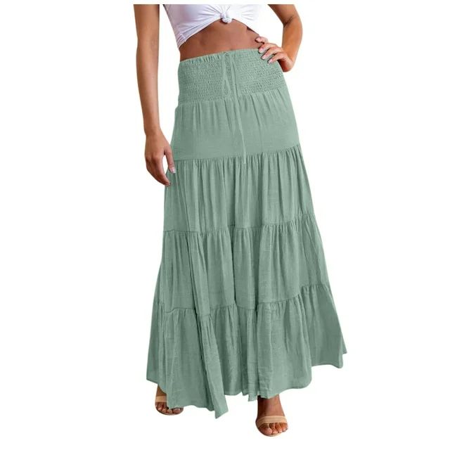 SENDKEELWomen's High Waist Medium Length Skirt Bohemian A-line Pleated Elegant Long Skirt | Walmart (US)