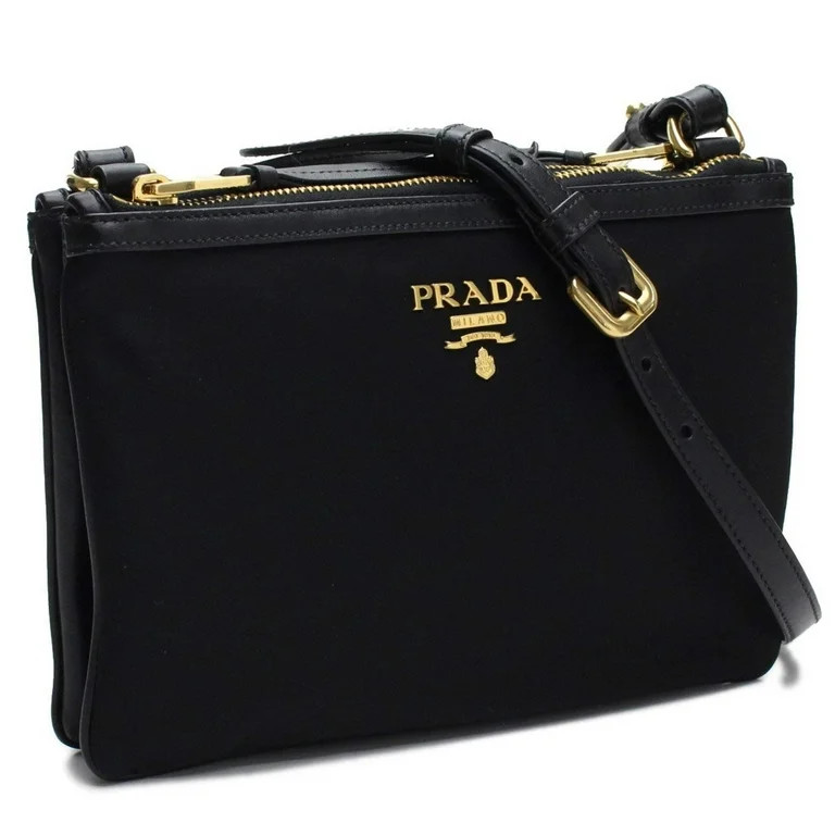 New Prada Logo Tessuto Nylon Soft Calf Trim Black Crossbody Bag 1BH046 | Walmart (US)