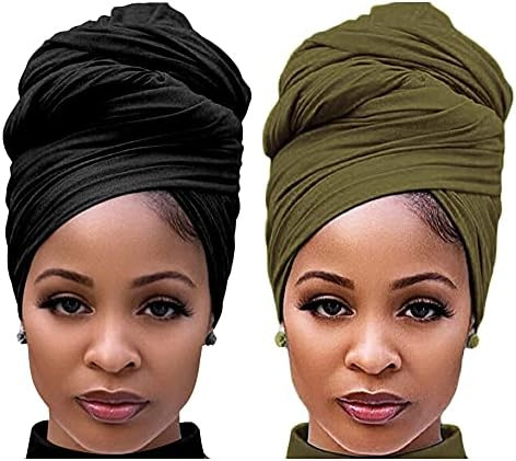 Harewom 2PCS Head Wraps for Black Women Stretchy Head Scarf African Hair Wraps for Dreads Locs Natur | Amazon (US)