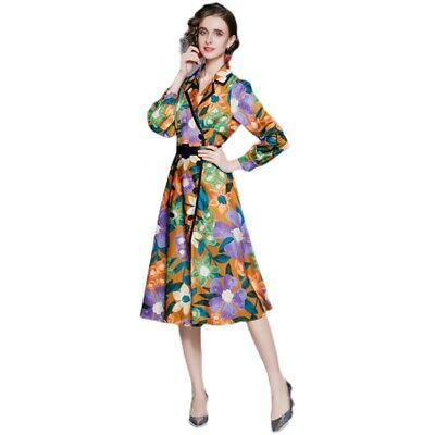 Womens Mid Long Trench Double Breasted Floral Printed Coats British Lapel Collar | eBay US