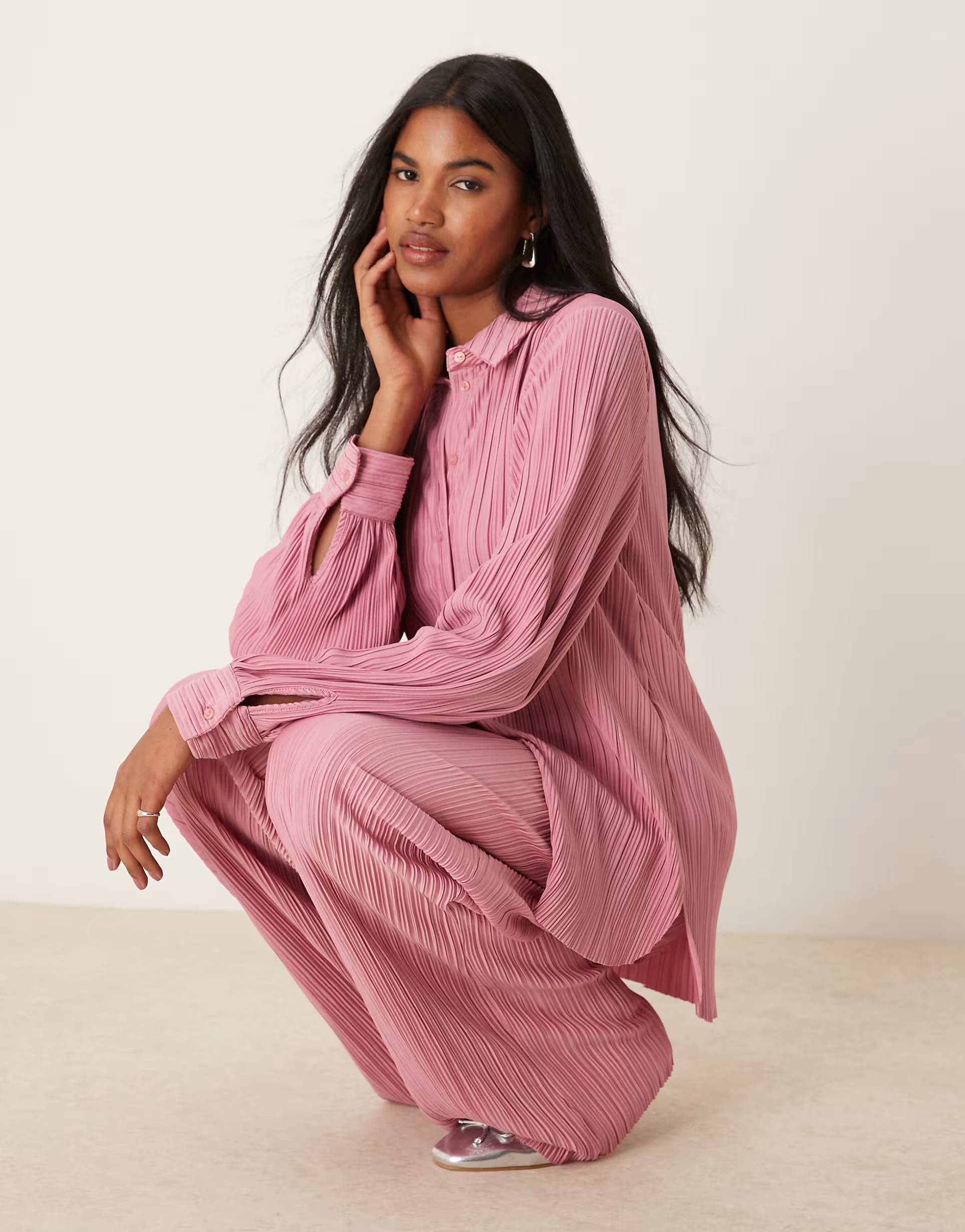 VILA plisse shirt in dusty pink - part of a set | ASOS (Global)