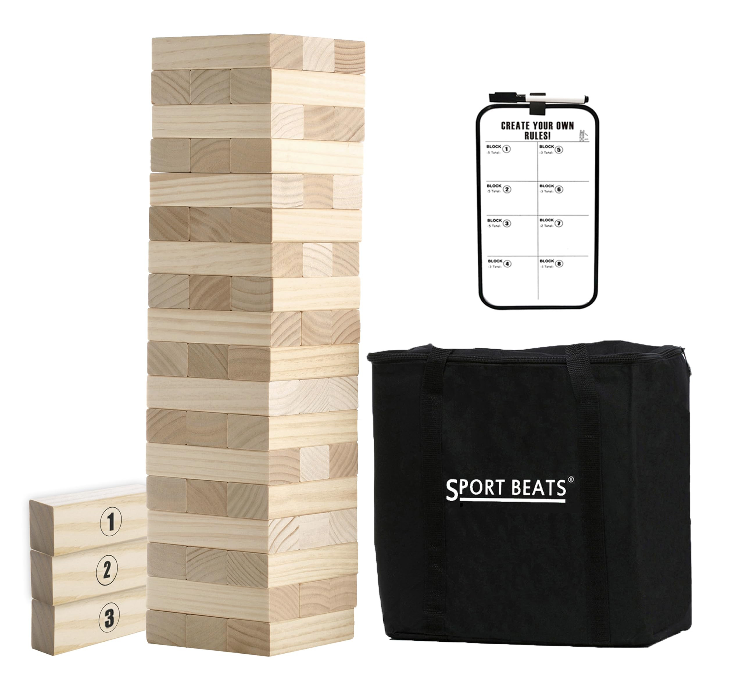 Outdoor Games Large Tower Game 54 Blocks Stacking Game Includes Carry Bag and Scoreboard | Amazon (US)