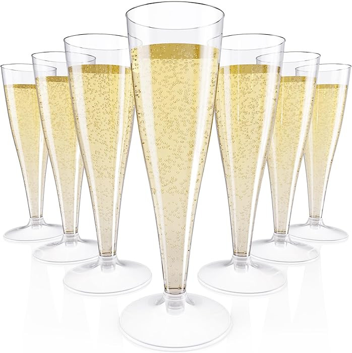 JOLLY CHEF 100 Pack Plastic Champagne Flutes Disposable 4.5 oz Clear Plastic Champagne Glasses Su... | Amazon (US)