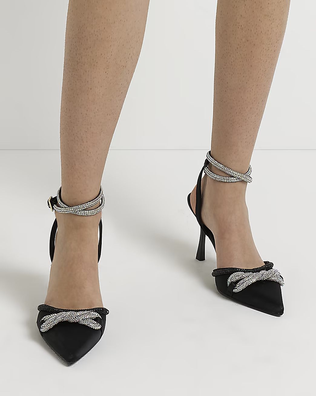 Black diamante heeled shoes | River Island (UK & IE)