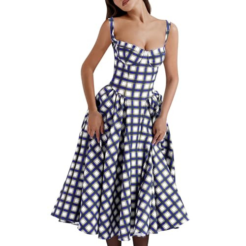 KEERADS Black Corset Prom Dress Womens Corset Dress Elegant Formal Spaghetti Strap Bustier Midi Dress Flowy Pleated Hem Low Cut Prom Dresses with Pockets | Amazon (US)