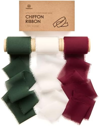 Vitalizart Christmas Chiffon Ribbon 2" x 15 Yd Silk Like Handmade Frayed Edges Fringe for Chrsitm... | Amazon (US)