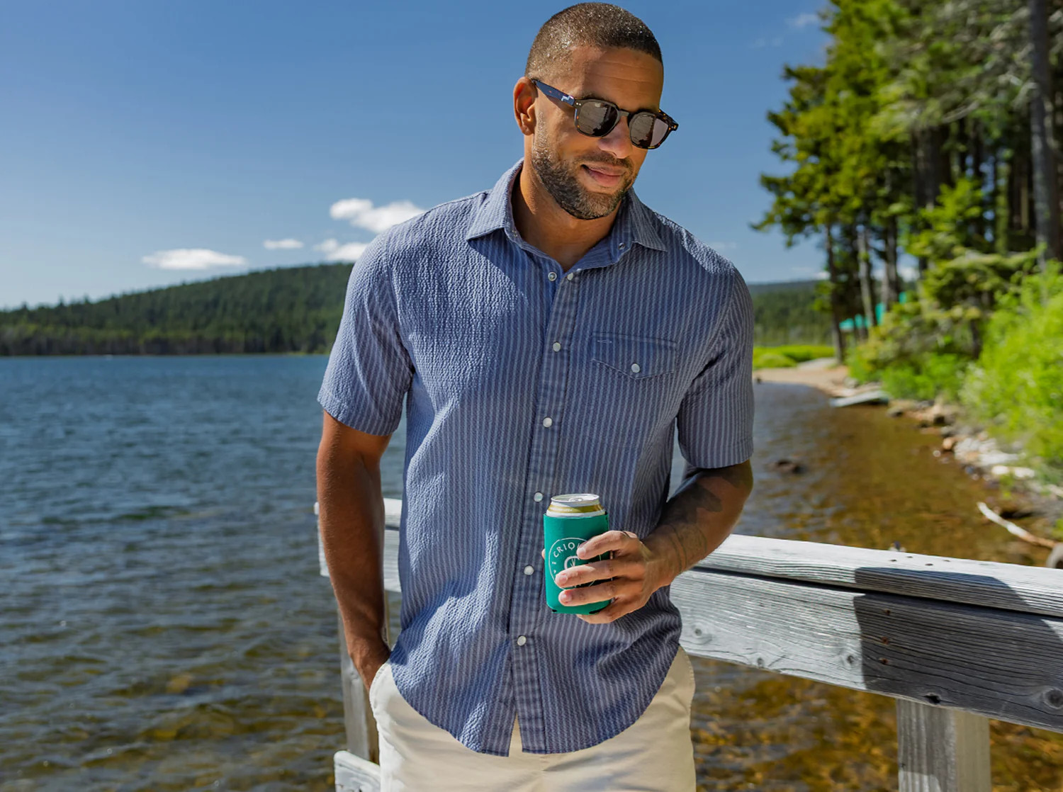 Short Sleeve Performance Pearl Snap - Dusty Blue Seersucker | Criquet Apparel