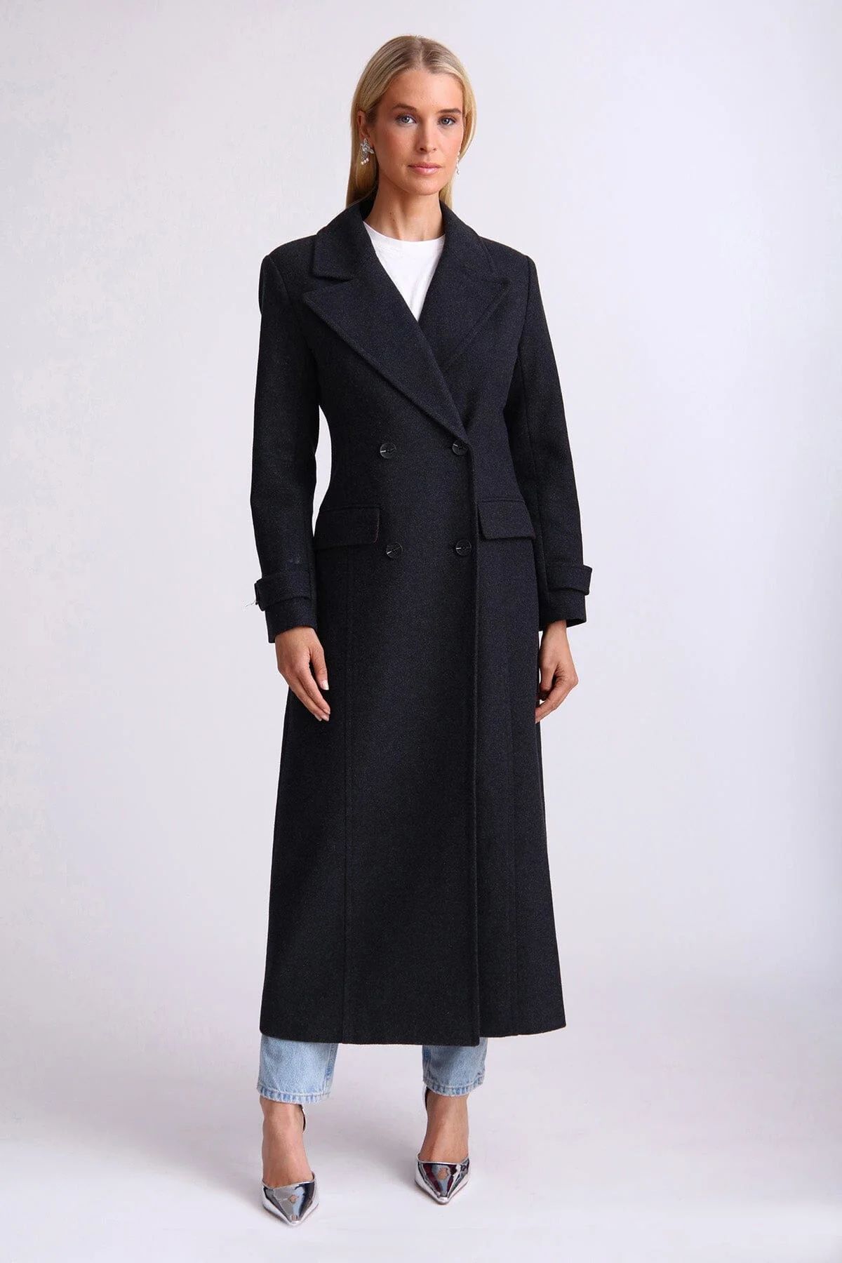 Strong Shoulder Tailored Wool Blend Coat | Avec Les Files