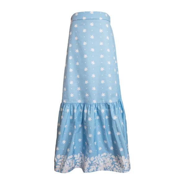 Midi Skirt, Blue Ditsy Cotton Poplin | The Avenue