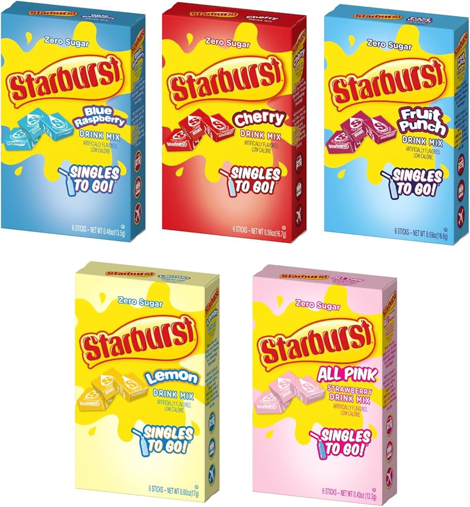 SINGLES TO GO! Starburst Variety pack 5 box, 5 flavor (Raspberry, Cherry, Fruit Punch, Strawberry... | Amazon (US)