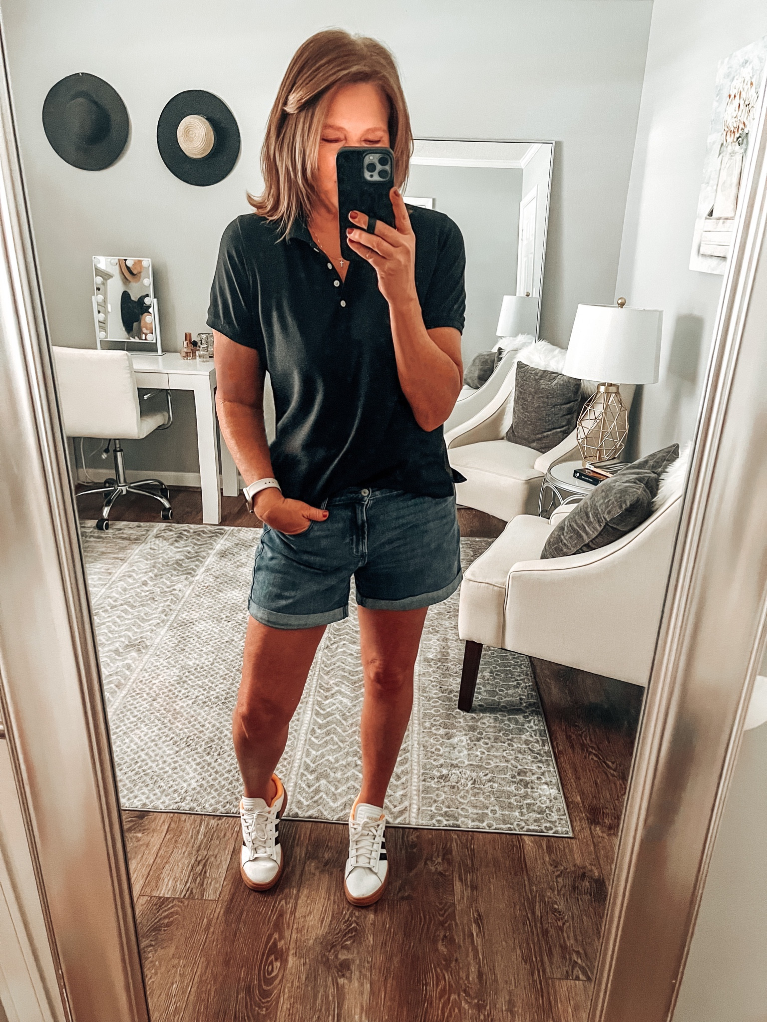 Weekend casual outfit. J.crew factory polo shirt styled with Old Navy 5 inch denim shorts and Adidas Court sneakers. All items fits tts, polo shirt comes in more colors. 

Casual outfit, everyday outfit, spring outfit, summer outfit, shorts, jean shorts, knit tops, sneakers, adidas sneakers 

#LTKsalealert #LTKunder50 #LTKshoecrush