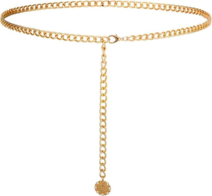 Gold Chain Belts for Women Metal Waist Chain, Gold Waist Belt Chains Adjustable Link Belt Fashion... | Amazon (US)