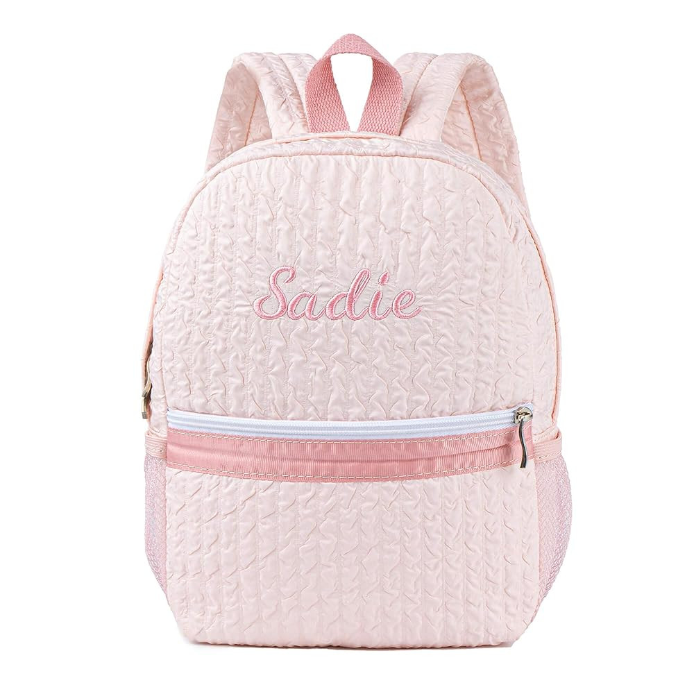 MT WORLD Toddler Daycare Backpack for Girls Personalized Seersucker Kids Backpack With Embroidere... | Amazon (US)
