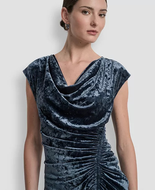 Women's Cap Sleeve Ruched Velvet Midi Dress | Macy's