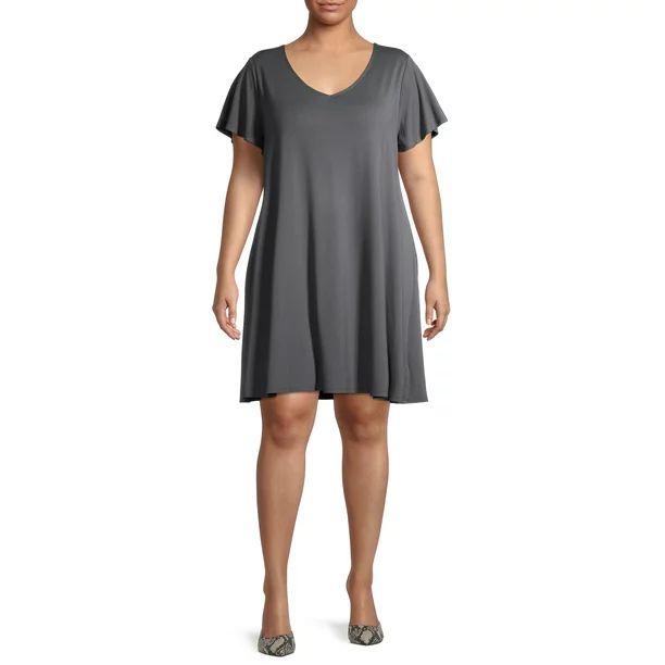 Terra & Sky Women's Plus Size V-Neck Short Sleeve Dress - Walmart.com | Walmart (US)
