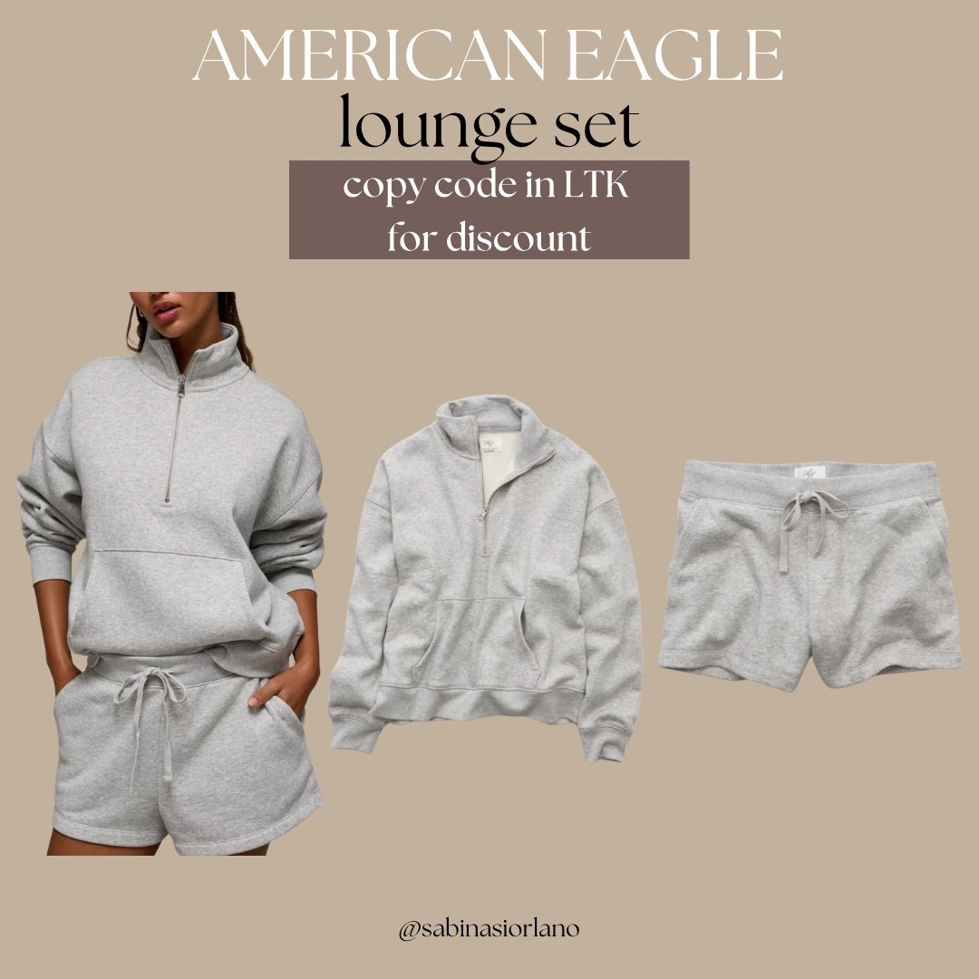 Lounge set on sale at American Eagle! Copy the code in the ltk app for an extra discount! 

Lounge set
Lounge wear 
Lounge shorts 
Quarter zip hoodie 
Comfortable set 
Comfy set 

#LTKFallSale #LTKSaleAlert #LTKStyleTip