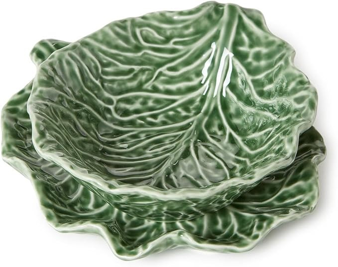 Two's Company Cruciferous Leaf, Set of 2 Textured Tidbit Bowl and Plate, 8.25-Inch, Green | Amazon (US)