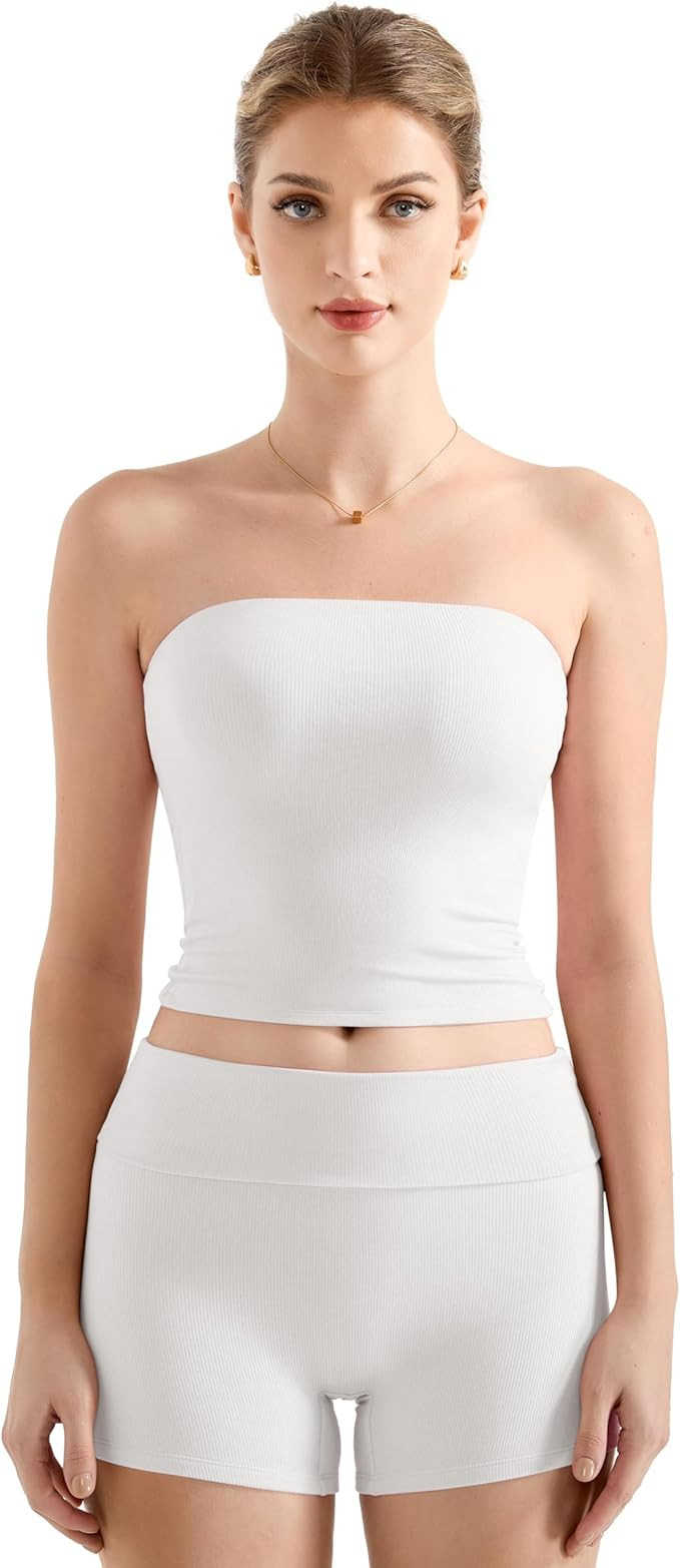 SUUKSESS Women 2 Piece Modal Lounge Sets Double Lined Workout Sets Tube Top Foldover Casual Trasu... | Amazon (US)