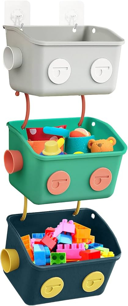 Bath Toy Storage Organizer Basket, 3 Pack Cute Robot Bathtub Shower Toy Organizer, Wall Mounted H... | Amazon (US)