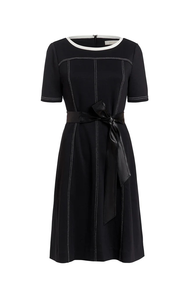 Black Scuba Dress With Lambskin Belt | Etcetera