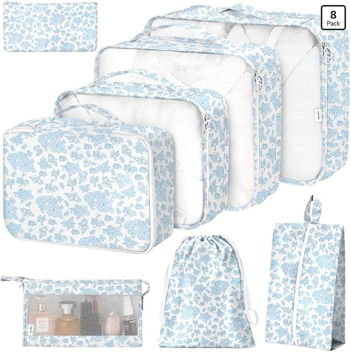 8 Set Packing Cubes for Suitcases,Packing Cube with Shoe, Cosmetics, Clothing, and Accessories Ba... | Amazon (US)