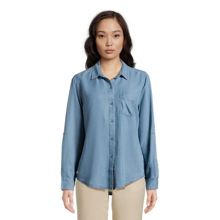 Time and Tru Women's Soft Button Front Shirt, Sizes XS-XXXL | Walmart (US)