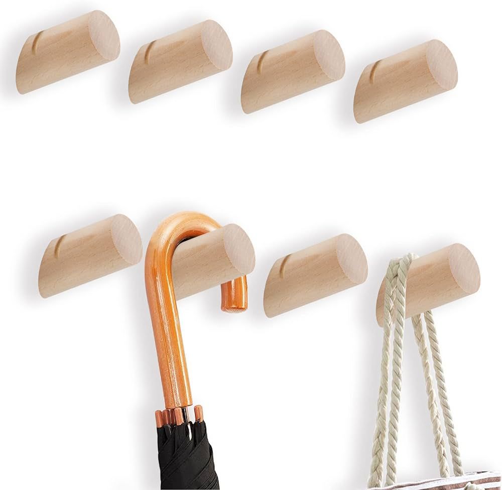 8 Pack Wall Hooks, POZEAN Wood Hooks for Hanging with 8 Screws, Coat Hooks Hat Hanger for Hanging... | Amazon (US)