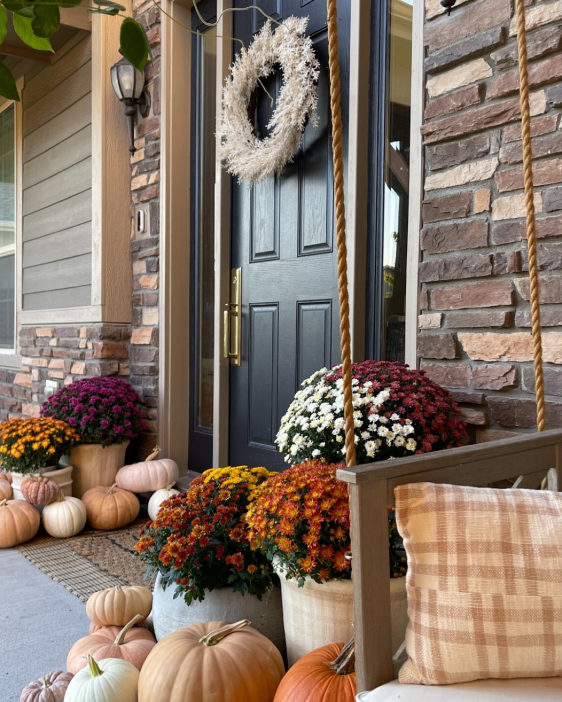 Fall front porch. Front door hardware  

#LTKhome #LTKSeasonal
