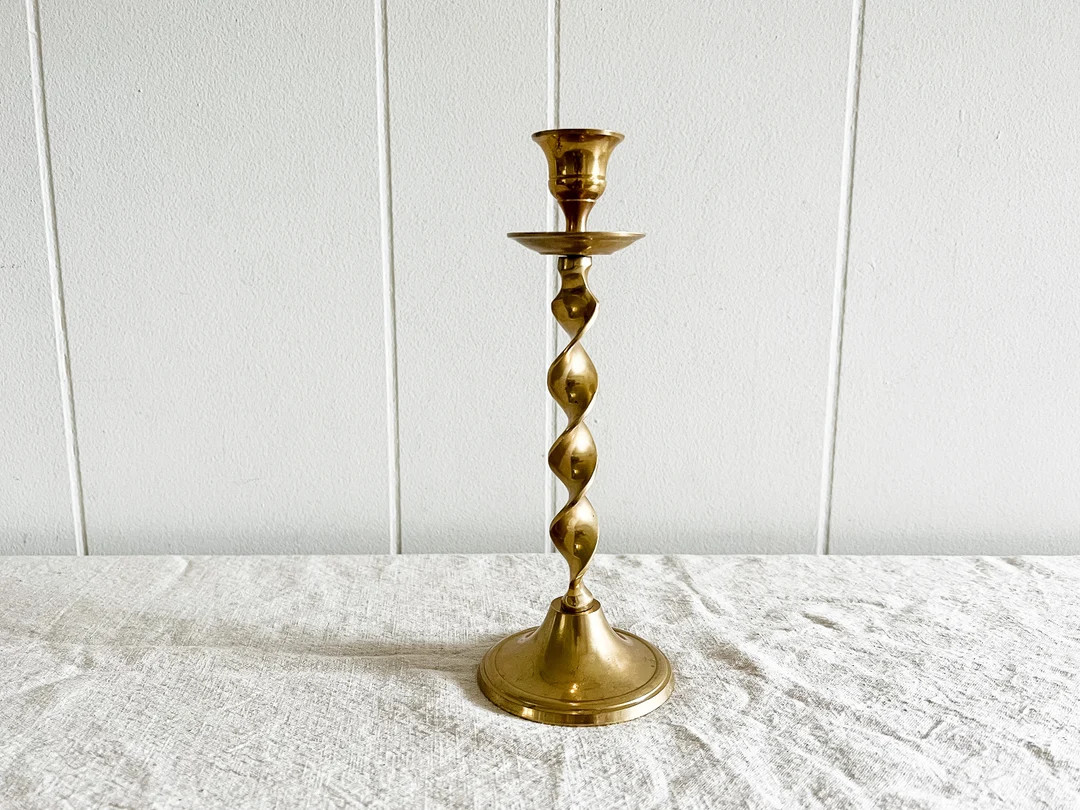 Vintage Brass Twist Candlestick - Etsy | Etsy (US)