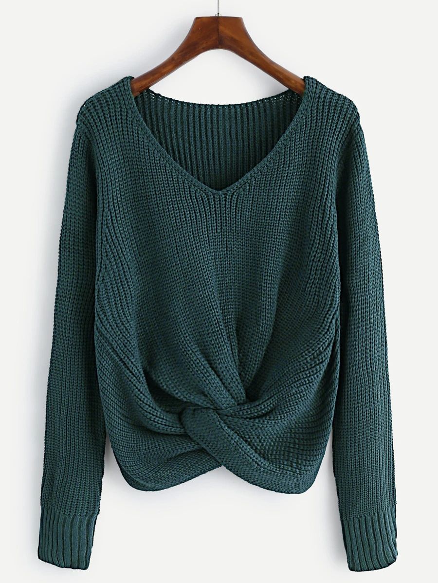 V-neckline Twist Front Sweater | SHEIN