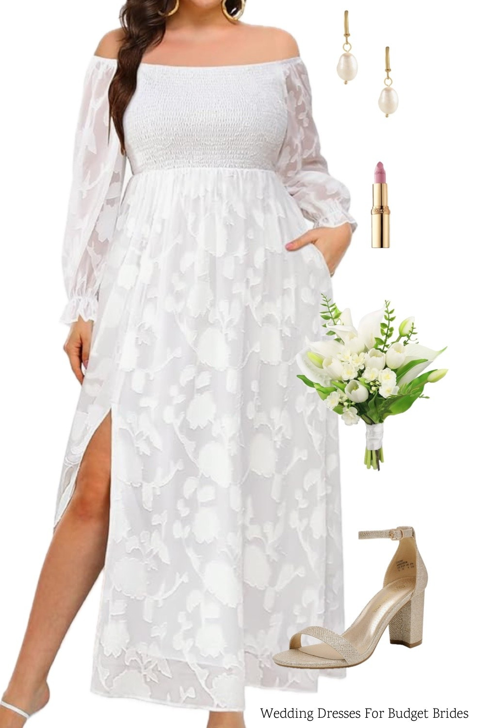 Affordable wedding day outfit idea for the plus size bride to be. Bridal dress is around $45. Find everything on Amazon. 

Reception dress, courthouse elopement dress, long white dress, minimalist wedding dress, curvy bride, microwedding dress. 

#LTKSeasonal #LTKWedding #LTKPlusSize