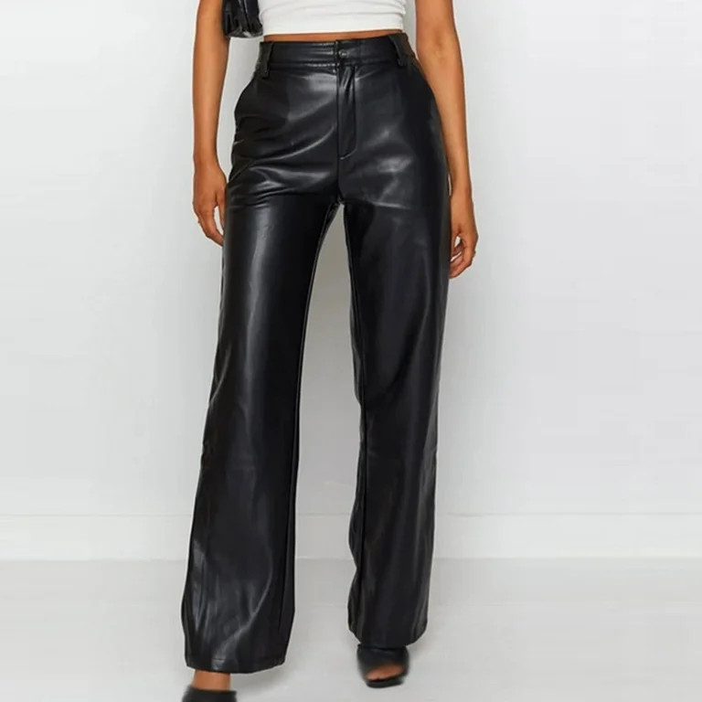 SELONE Faux Leather Pants for Women Pull On Go Out Scrunch High Waisted Streetwear with Pockets S... | Walmart (US)