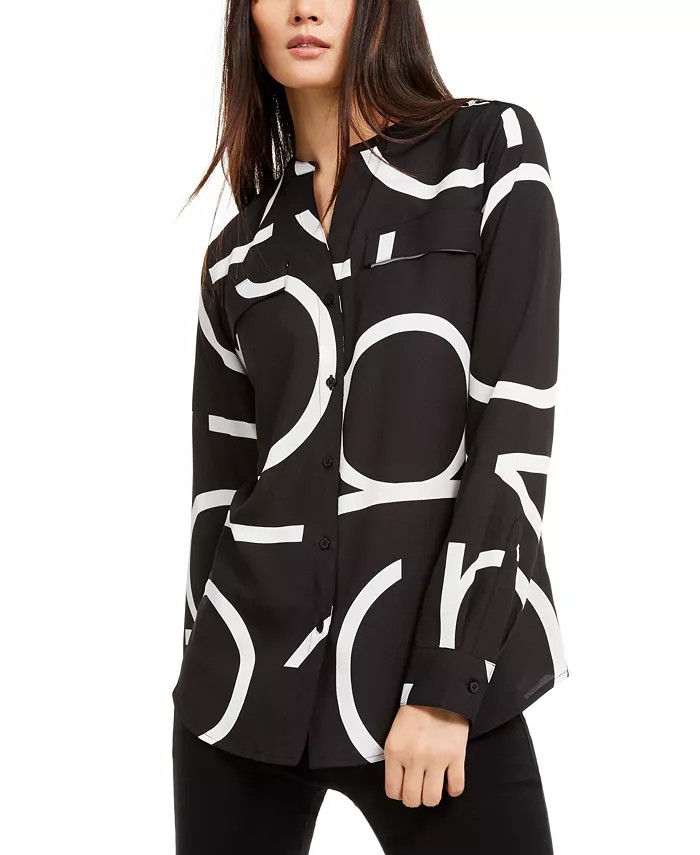 Long Sleeve Logo Button Front Blouse | Macys (US)