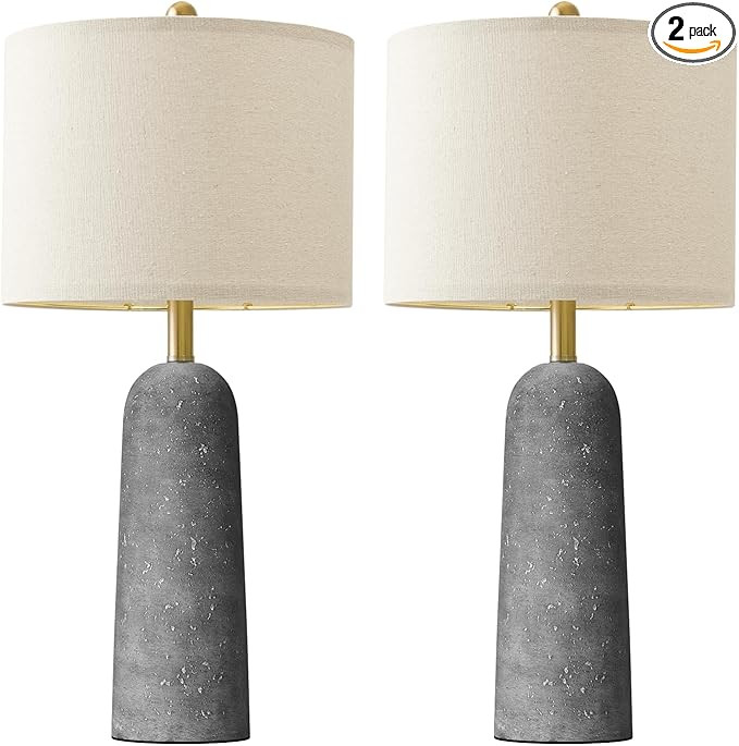 BOBOMOMO 27.25" Modern Table Lamp Set of 2, Gray Resin Lamp with Natural Stone Look, Lamps for Li... | Amazon (US)