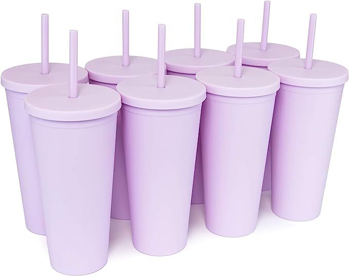 Tumblers with Lids (8 pack) 22oz Pastel Colored Acrylic Cups with Lids and Straws | Double Wall M... | Amazon (US)