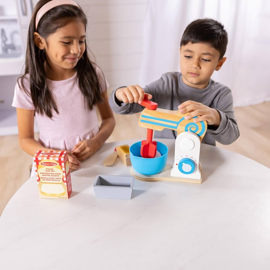 Melissa & Doug Make-a-Cake, 10-Piece Wooden Mixer Set with Play Food & Play Kitchen Accessories, ... | Amazon (US)