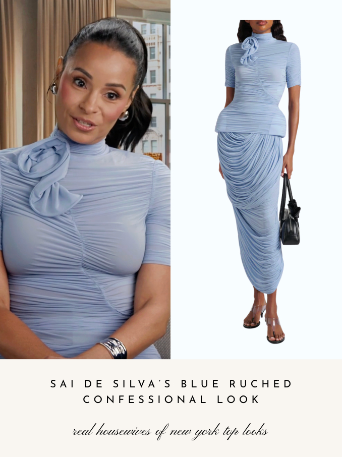 Sai De Silva's Blue Ruched Confessional Look 

 