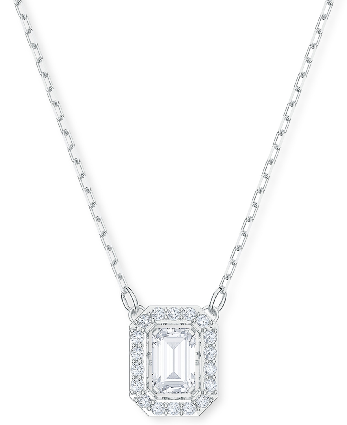 Swarovski Rhodium-Plated Millenia Pendant Necklace, 15" + 2" extender - White | Macy's