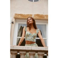 ASTR the Label | Wedelia Eyelet Corset Crop Top in Blue green multi fl | Size XL | ASTR The Label (US)