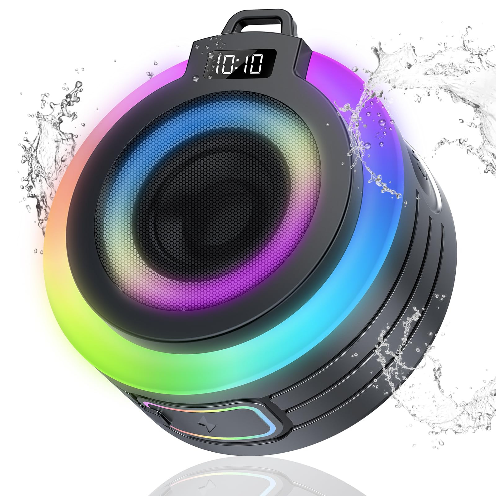 Bluetooth Shower Speaker, Portable Bluetooth Speaker Stereo Sound with Suction Cup/Lanyard, Built-in Mic, IPX7 Waterproof Wireless Speakers Bluetooth 5.4 for Bathroom/Party/Beach/Gift, Black | Amazon (US)
