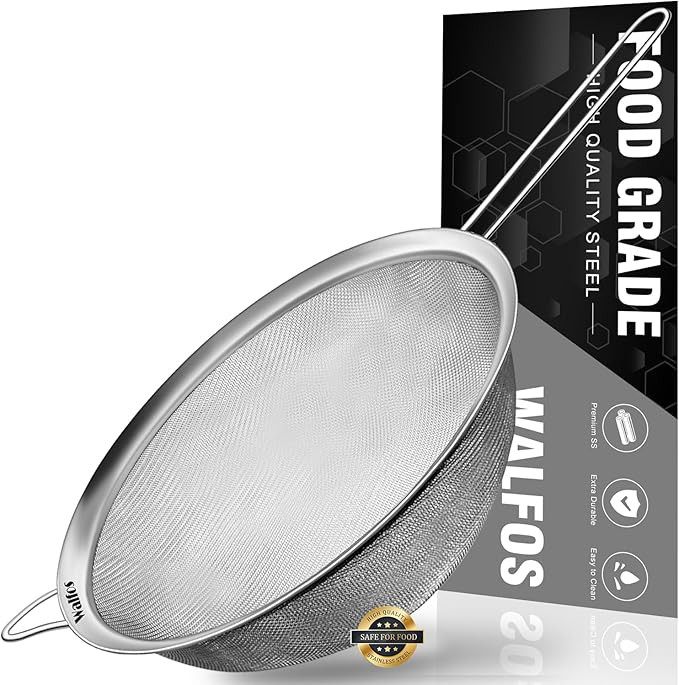 Walfos 9.5 Inch Large Fine Mesh Strainer, Stainless Steel 30 Mesh Sieve with Sturdy Handle, Kitch... | Amazon (US)