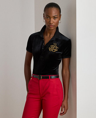 Lauren Ralph Lauren Women's Beaded-Logo Stretch Polo Shirt - Macy's | Macy's