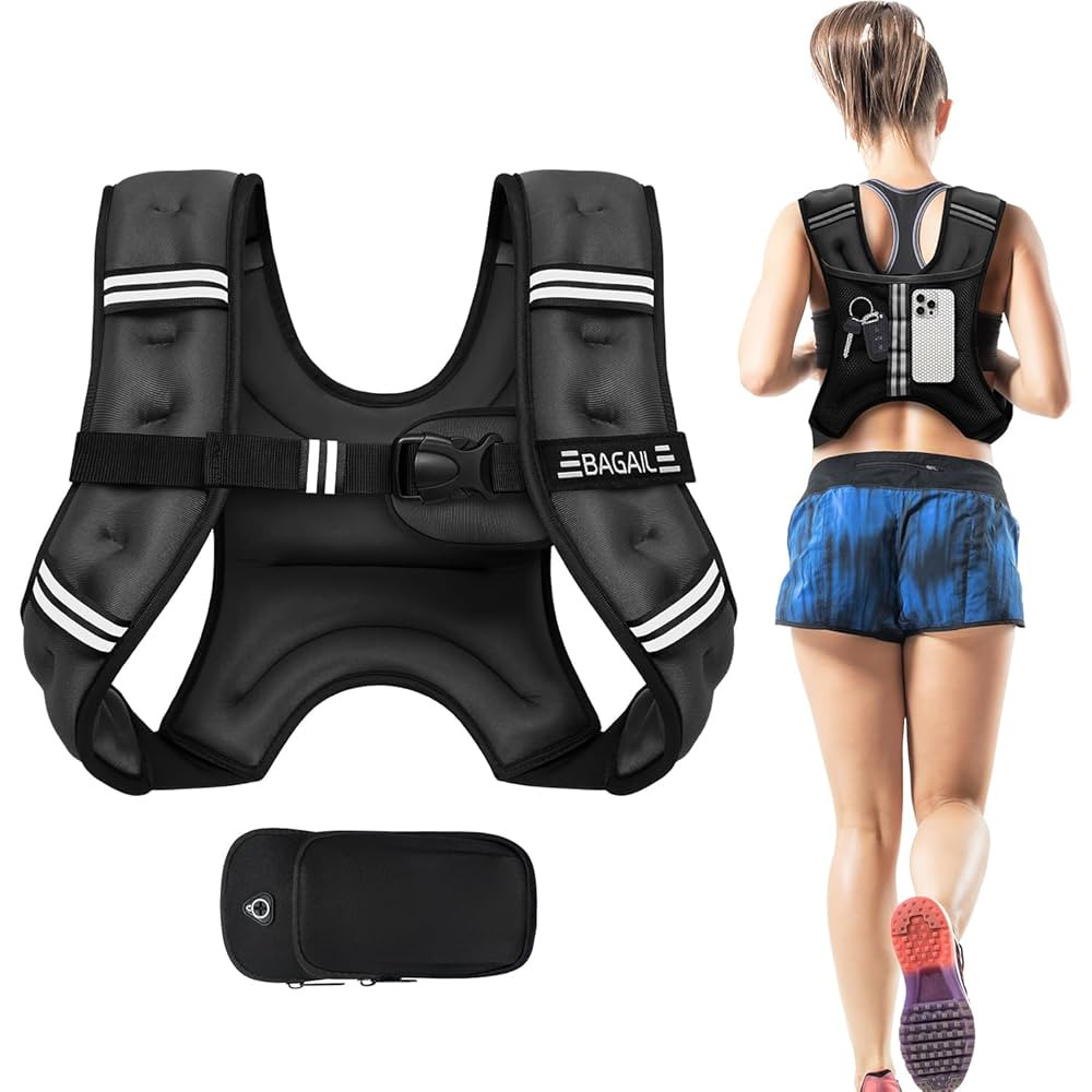BAGAIL Weighted Vest, 5lbs/8lbs/10lbs/12lbs/15lbs/20lbs/25lbs/30lbs Weight Vest with Detachable P... | Amazon (US)