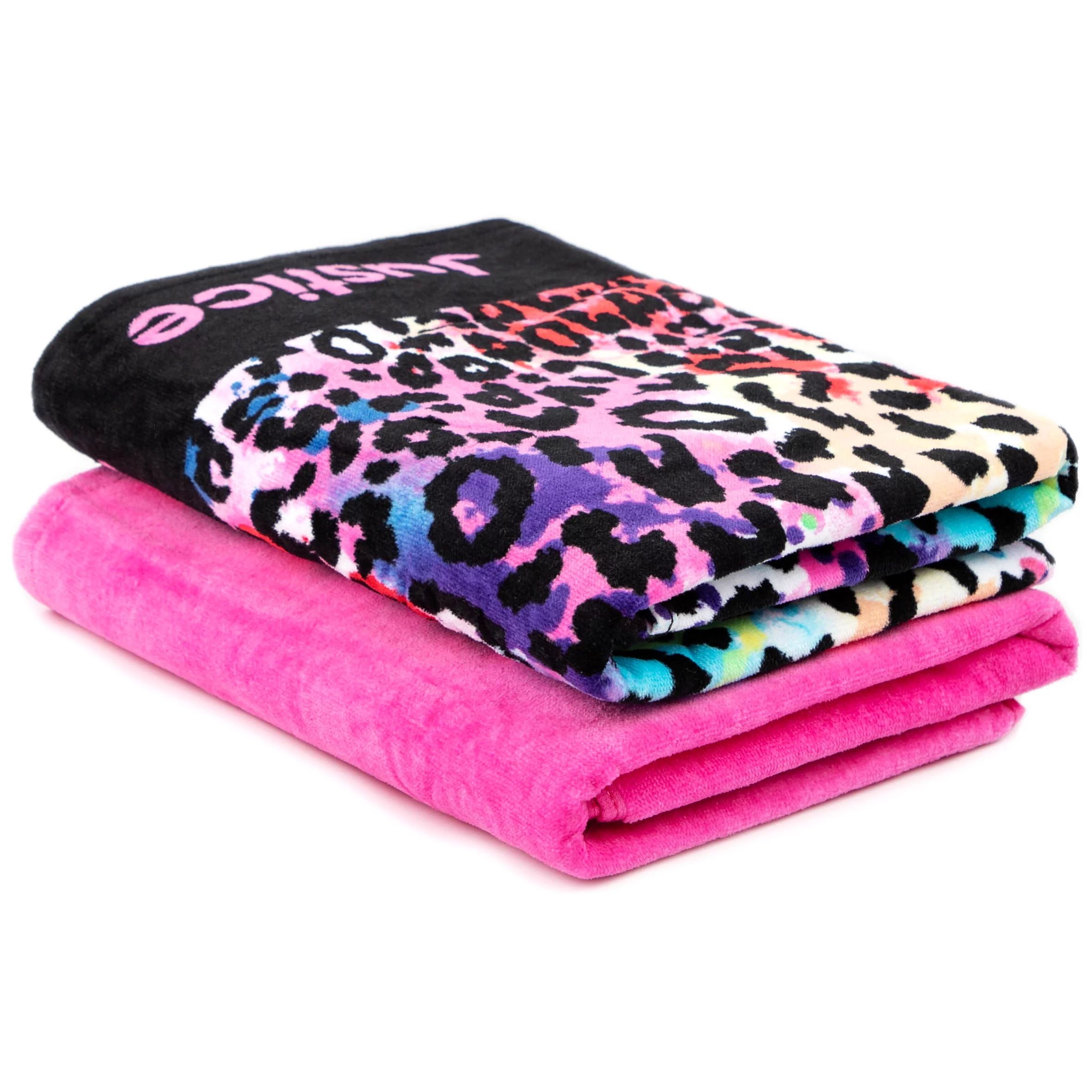 Justice Rainbow Cheetah and Justice Logo 2-Pack Bath Towel Set, Pink, 30 x 54 - Walmart.com | Walmart (US)