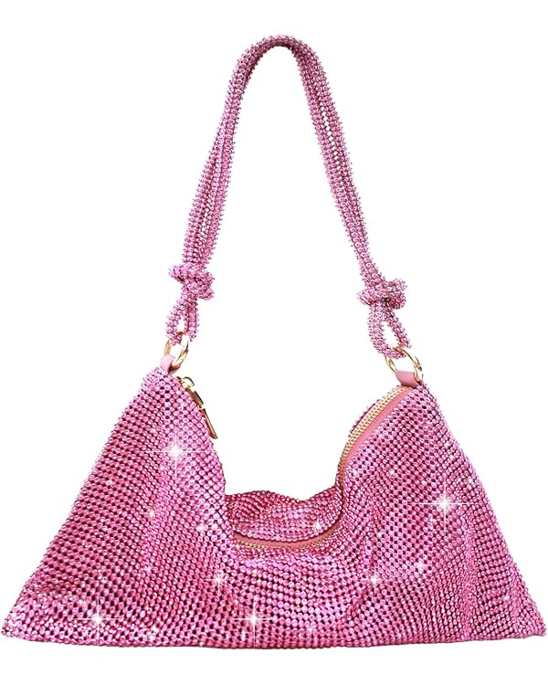 Rhinestone Purse Silver Hobo Purse Sparkly Black Evening Bag for Women Prom Party Wedding | Amazon (US)