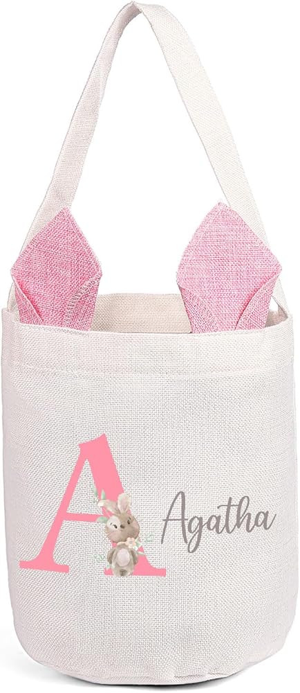 Custom Name Easter Basket: Personalized Easter Baskets for Girls Boys - Photo Name Bunny Bag Kids... | Amazon (US)
