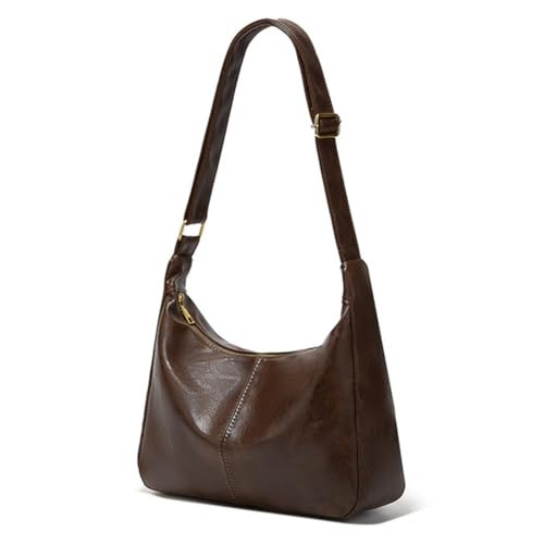 Brown Shoulder Bag for Women,Leather Slouchy Hobo Bags Everyday Purse Brown Leather Purse Daily Commuting Bag with Zipper | Amazon (US)