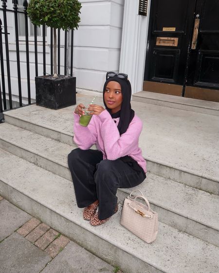 spring outfit inspo 🐆 pink cardigan modest fashion, hijabi