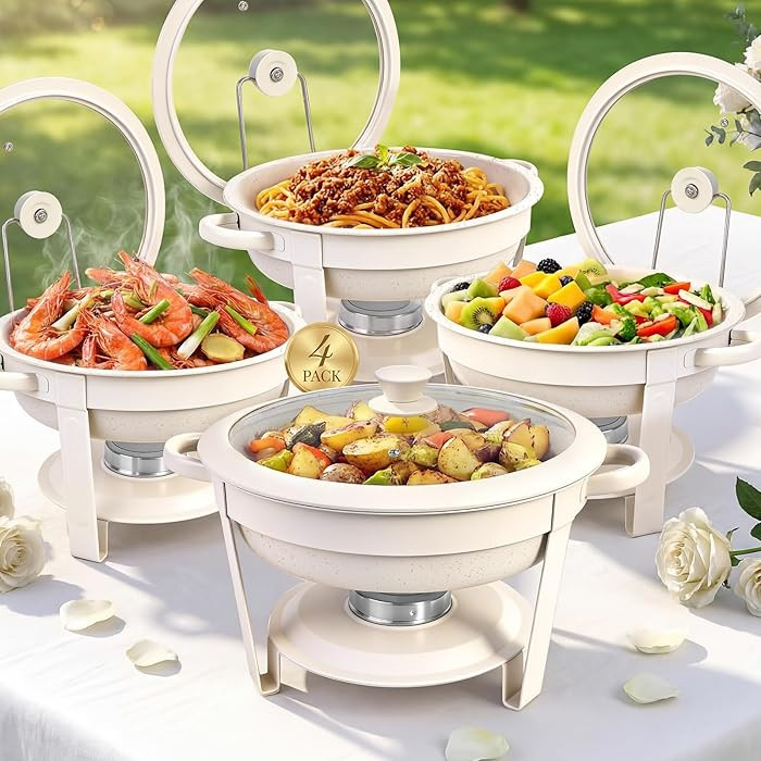 Chafing Dishes for Buffet,4 Pack 5QT Maifanite-Coated Chafing Dishes, White Chafing Dish Buffet S... | Amazon (US)
