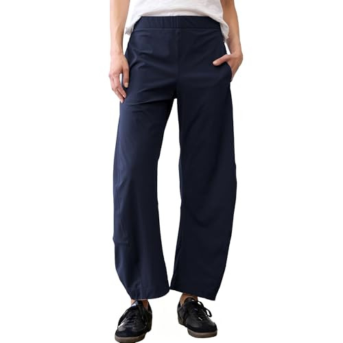 SeeLuNa Women Barrel Travel Pants Elastic Waistband Tapered Leg Baggy Mid Rise Work Trousers Loun... | Amazon (US)